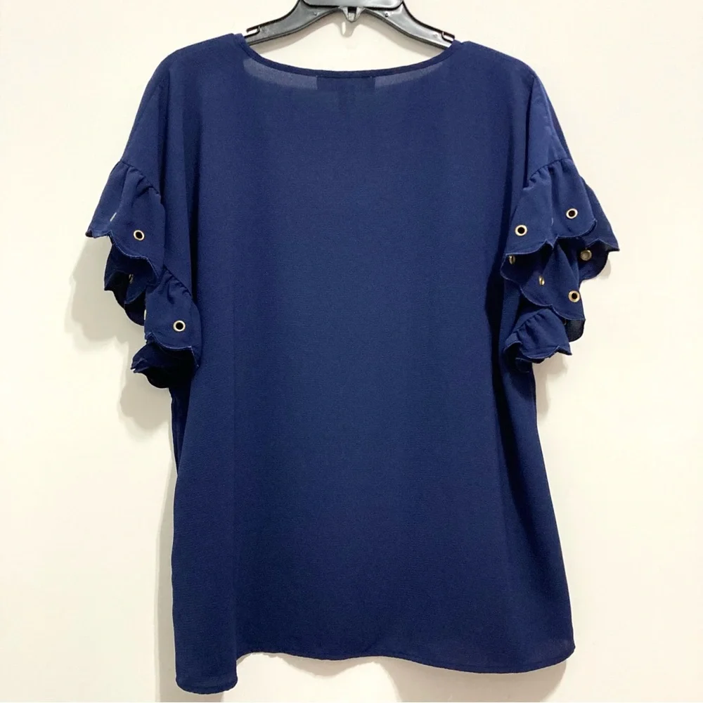 MICHAEL Michael Kors Women’s Navy Blue Short Sleeve Top